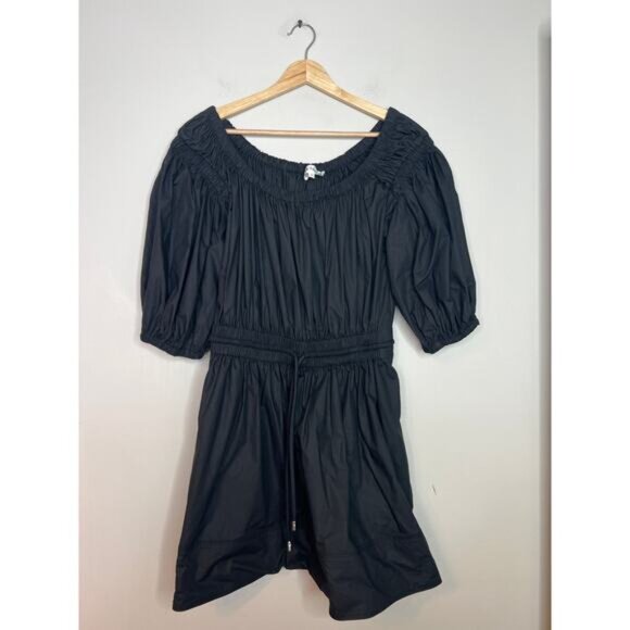NEW A.L.C. Maya Off The Shoulder Smocked Half Sleeve Mini Dress Black Size: 6 - Picture 2 of 7